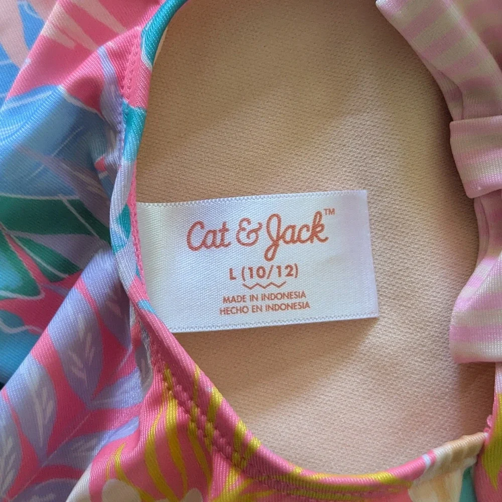 Cat & Jack Tropical Floral Long Sleeve One Piece Swimsuit Rashguard Girl L 10/12